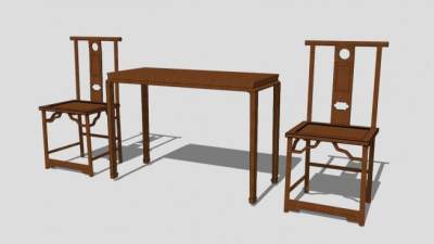 中式仿古红木单人椅一对SU模型下载_sketchup草图大师SKP模型