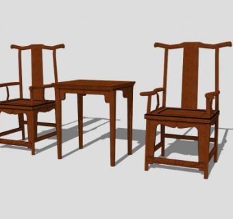 中式仿古红木单人扶手椅一对SU模型下载_sketchup草图大师SKP模型