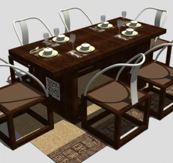 欧式现代6人餐桌椅家具SU模型下载_sketchup草图大师SKP模型