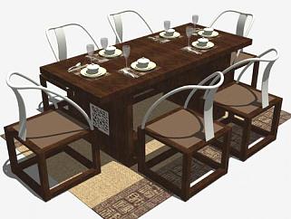 欧式现代6人餐桌椅家具SU模型下载_sketchup草图大师SKP模型