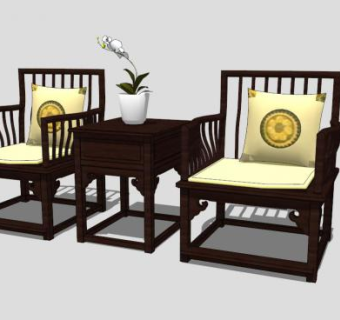 中式仿古扶手椅一对SKP模型下载_sketchup草图大师SKP模型