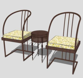 现代新中式简约扶手椅一对SU模型下载_sketchup草图大师SKP模型