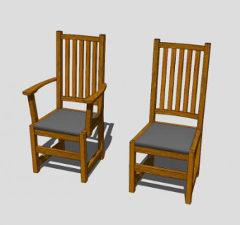 中式实木扶手椅一对SU模型下载_sketchup草图大师SKP模型