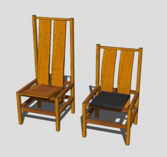 现代中式实木扶手椅一对SU模型下载_sketchup草图大师SKP模型