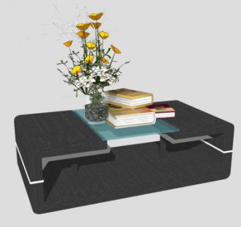 现代茶几书本花瓶装饰SU模型下载_sketchup草图大师SKP模型