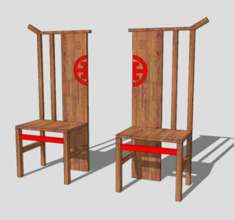 新中式创意实木单人椅一对SU模型下载_sketchup草图大师SKP模型