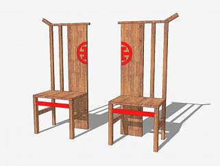 新中式创意实木单人椅一对SU模型下载_sketchup草图大师SKP模型