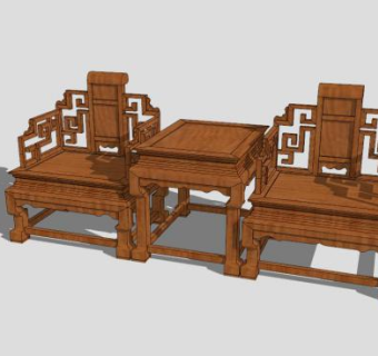 古典中式实木单人椅一对SU模型下载_sketchup草图大师SKP模型
