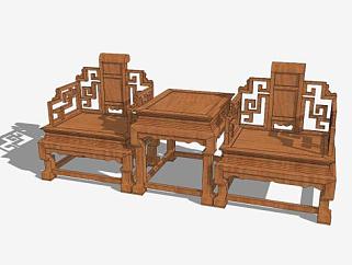 古典中式实木单人椅一对SU模型下载_sketchup草图大师SKP模型