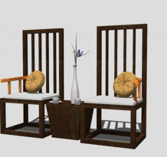简约新中式单人椅一对SU模型下载_sketchup草图大师SKP模型