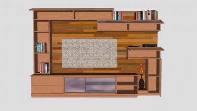 木质电视柜电视墙SU模型下载_sketchup草图大师SKP模型