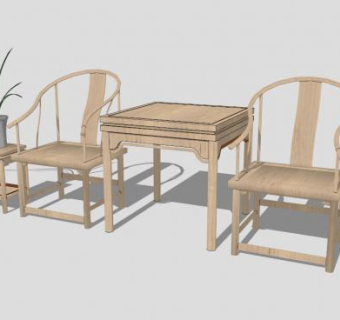 新中式简约单人圈椅一对SU模型下载_sketchup草图大师SKP模型