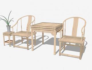 新中式简约单人圈椅一对SU模型下载_sketchup草图大师SKP模型