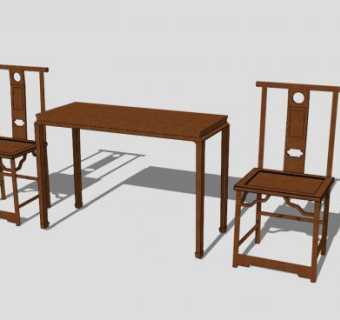 古典中式简约单人椅一对SKP模型下载_sketchup草图大师SKP模型