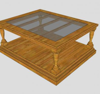 欧式木质玻璃茶几家具SU模型下载_sketchup草图大师SKP模型