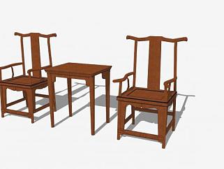 中式古典扶手单人椅一对SKP模型下载_sketchup草图大师...