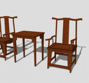 中式古典扶手单人椅一对SKP模型下载_sketchup草图大师SKP模型