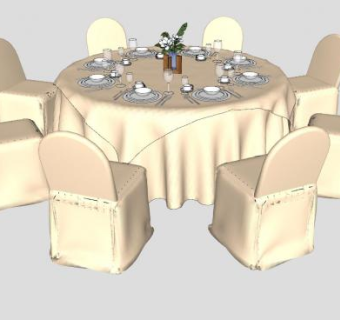 圆形酒席饭桌椅SU模型下载_sketchup草图大师SKP模型