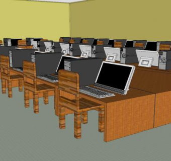 电脑室电脑桌SU模型下载_sketchup草图大师SKP模型