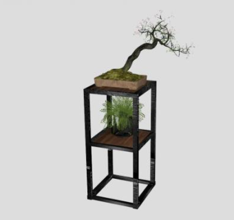室内中式风格植物盆栽SU模型下载_sketchup草图大师SKP模型