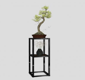 中式室内风格植物盆栽SU模型下载_sketchup草图大师SKP模型