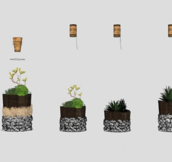 瓶子内的盆栽花瓶装饰陈设摆件SU模型下载_sketchup草图大师SKP模型