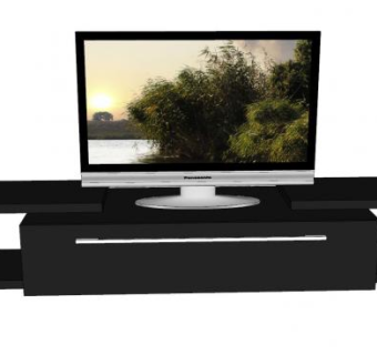 简约黑色电视柜和电视SU模型下载_sketchup草图大师SKP模型