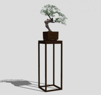 新中式风格植物盆栽SU模型下载_sketchup草图大师SKP模型