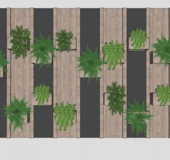 木板绿墙花架SU模型下载_sketchup草图大师SKP模型