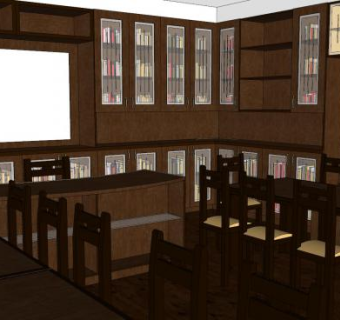 图书室图书馆内SU模型下载_sketchup草图大师SKP模型