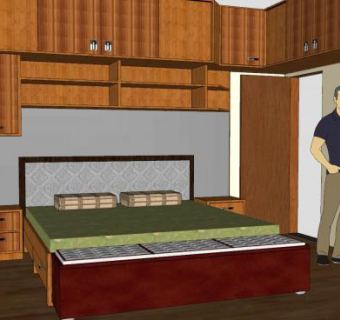 卧室木质床铺壁柜SU模型下载_sketchup草图大师SKP模型
