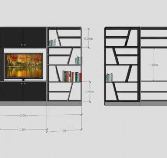 一组书柜书架SU模型下载_sketchup草图大师SKP模型