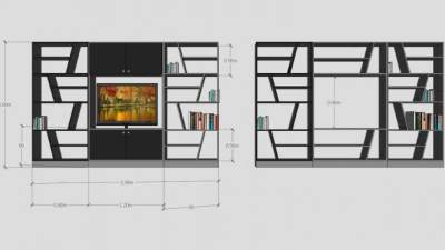 一组书柜书架SU模型下载_sketchup草图大师SKP模型