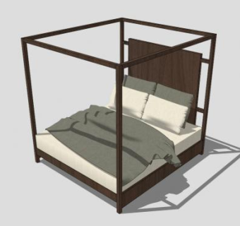 简约北欧卧室双人床SU模型下载_sketchup草图大师SKP模型