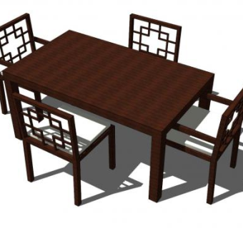 中式家具餐桌椅SU模型下载_sketchup草图大师SKP模型