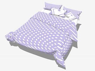 现代北欧风浅紫色双人床SU模型下载_sketchup草图大师SKP模型