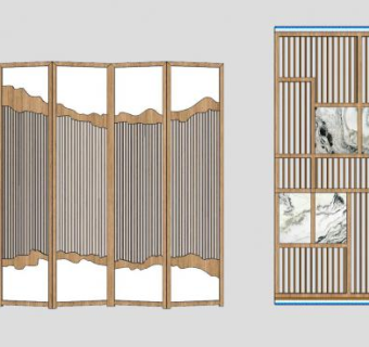 新中式文化韵味的隔断屏风SU模型下载_sketchup草图大师SKP模型