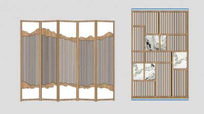 新中式文化韵味的隔断屏风SU模型下载_sketchup草图大师SKP模型