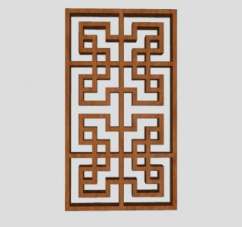 中式窗花木隔断SU模型下载_sketchup草图大师SKP模型