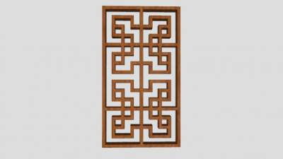 中式窗花木隔断SU模型下载_sketchup草图大师SKP模型