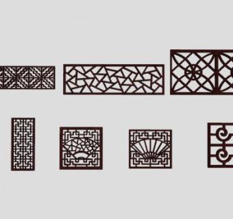 扇形窗花木制隔断雕刻版雕花SU模型下载_sketchup草图大师SKP模型