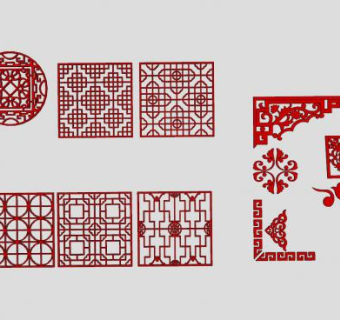 各种中式窗花雕花边角SU模型下载_sketchup草图大师SKP模型