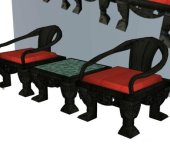 中式复古座椅小方桌SU模型下载_sketchup草图大师SKP模型