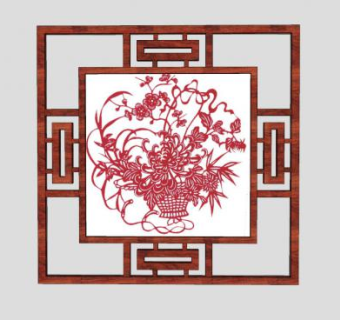 中式窗花刺绣画装饰SU模型下载_sketchup草图大师SKP模型