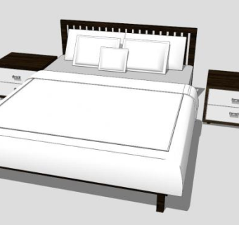 现代北欧风情双人床SU模型下载_sketchup草图大师SKP模型