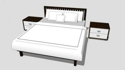 现代北欧风情双人床SU模型下载_sketchup草图大师SKP模型