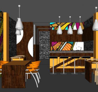 小型咖啡店饮品店SU模型下载_sketchup草图大师SKP模型