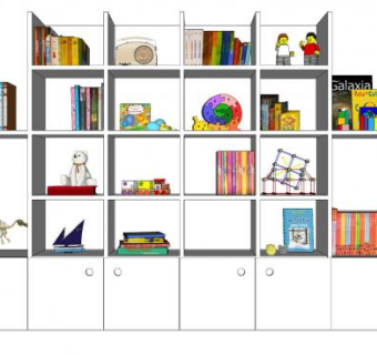 大型儿童书架柜子SU模型下载_sketchup草图大师SKP模型