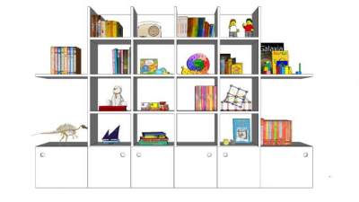 大型儿童书架柜子SU模型下载_sketchup草图大师SKP模型