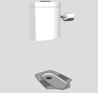 蹲便池冲水箱卷筒纸SU模型下载_sketchup草图大师SKP模型